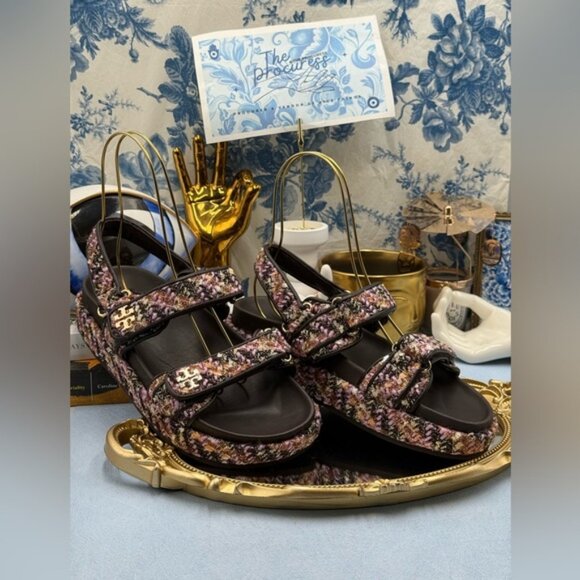🆕 TORY BURCH 🧿 NWOB Kira Sport Sandal, Rose Cocoa Multi Tweed Dad Sandal Sz7.5 - Picture 2 of 14